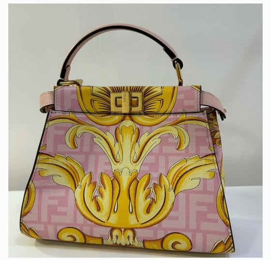 FENDI X VERSACE Vitello Seta Nappa Fendace Baroque Mini Peekaboo Iconic Satchel