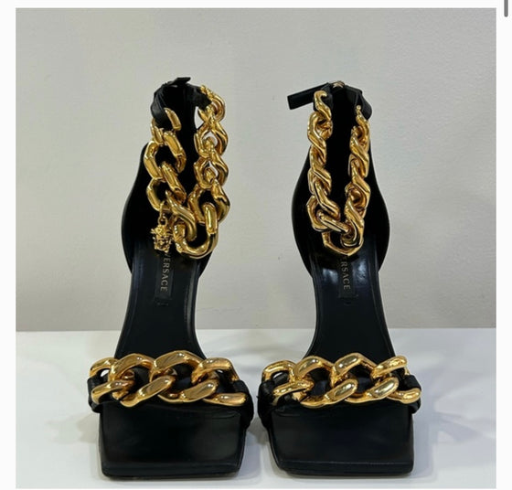 Versace Medusa Nappa gold chain heels