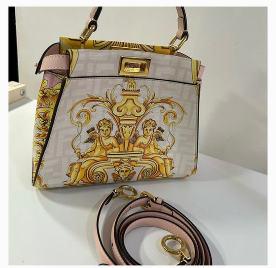 FENDI X VERSACE Vitello Seta Nappa Fendace Baroque Mini Peekaboo Iconic Satchel